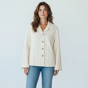 Produce Company Textured Jacket Shacket White Button Down Size Large